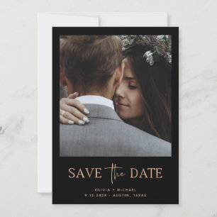 Minimalistische Rose Gold und Schwarz   Ein Foto Save The Date