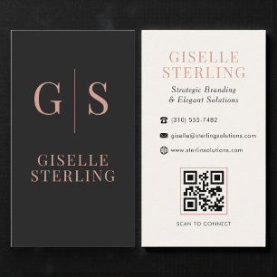 Minimalistische Roségold-Monogramm-Schwarze-QR-Cod Visitenkarte