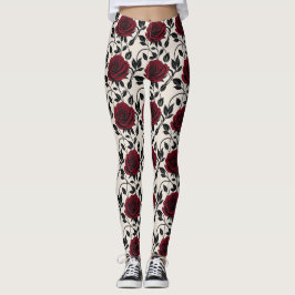 Minimalistische Rosen in Schwarz und Tiefrot auf C Leggings