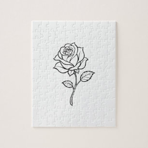 Minimalistische Rosen-Linienkunst Elegante Einfarb Puzzle