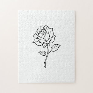 Minimalistische Rosen-Linienkunst Elegante Einfarb Puzzle