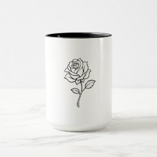 Minimalistische Rosen-Linienkunst Elegante Einfarb Tasse