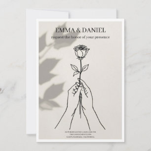 Minimalistische Rosen-Linienkunst-Hochzeitseinladu Einladung