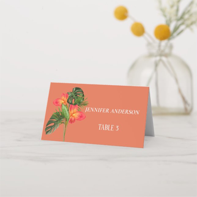 Minimalistische Rost Orange Blume Hochzeit Platzka Platzkarte (Vorderseite)