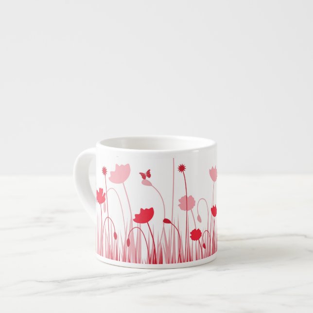 Minimalistische Rot- und Weißblüten Espressotasse (Vorderseite Links)