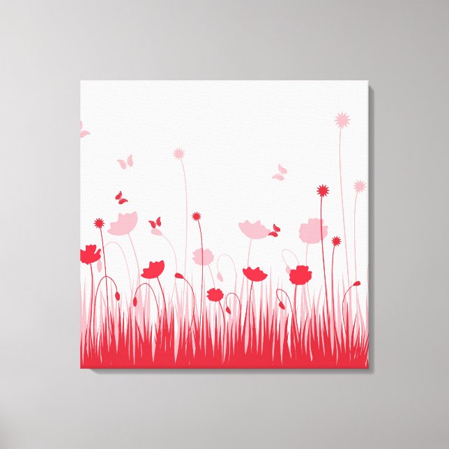 Minimalistische Rot- und Weißblüten Leinwanddruck (Vorderseite)