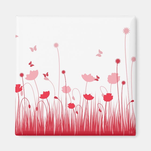 Minimalistische Rot- und Weißblüten Magnet (Vorne)