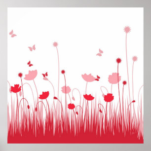 Minimalistische Rot- und Weißblüten Poster