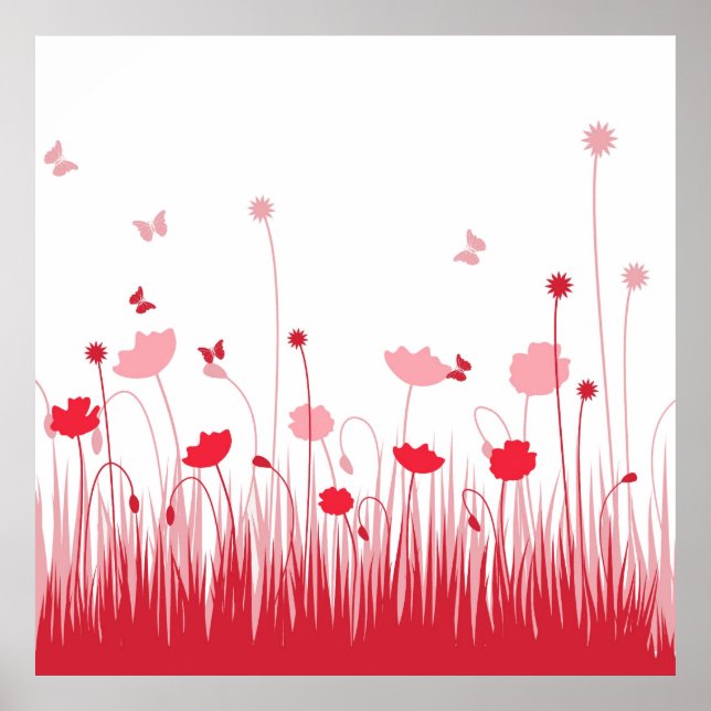 Minimalistische Rot- und Weißblüten Poster (Vorne)