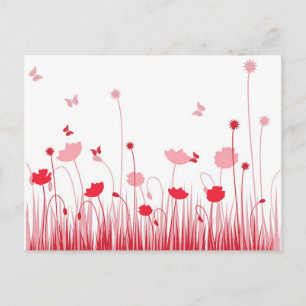 Minimalistische Rot- und Weißblüten Postkarte