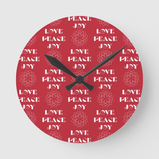 Minimalistische Rot-Weiß-Liebe, Frieden, Freude Runde Wanduhr (Vorderseite)