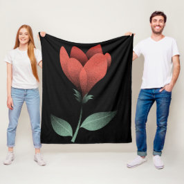 Minimalistische rote Blume auf schwarzem Hintergru Fleecedecke