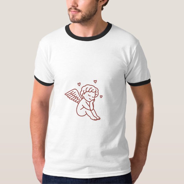 Minimalistische Rote Engel Line Art - Cosy Sweatsh T-Shirt (Vorderseite)