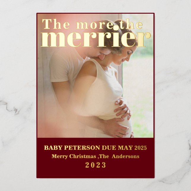 Minimalistische Rote Familie des Drei-Schwangersch Folieneinladung (Vorderseite)