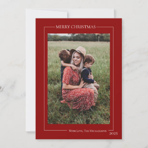 Minimalistische rote Familienfoto Feiertagskarte