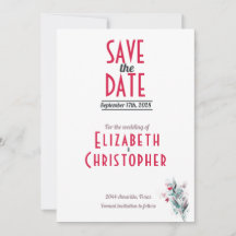 Minimalistische Rote Flora Save the Date-Karte