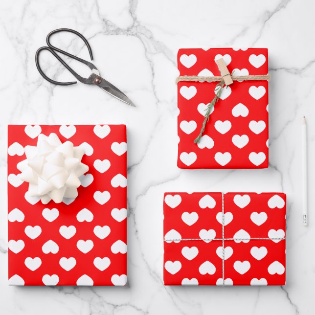 Minimalistische rote Herzen Geschenkpapier Set (Vorderseite)