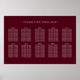 Minimalistische rote Hochzeitstabelle für Burgund Poster