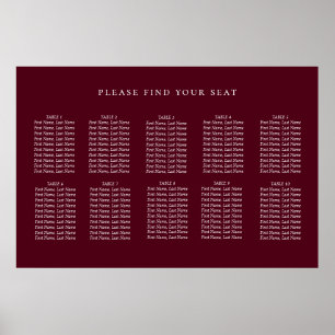 Minimalistische rote Hochzeitstabelle für Burgund Poster