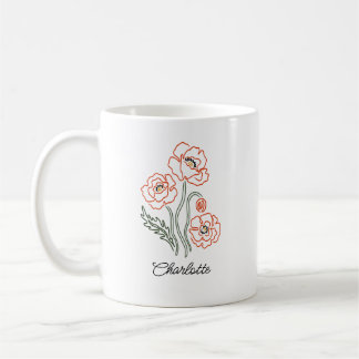 Minimalistische rote Mohn-Linienkunst individuell Kaffeetasse