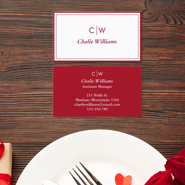 Minimalistische rote Rose, 2 Grenzen, Unterschrift Visitenkarte (Von Creator hochgeladen)