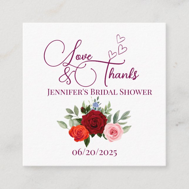 Minimalistische rote Rose Liebe und dank Bridal Begleitkarte (Vorderseite)