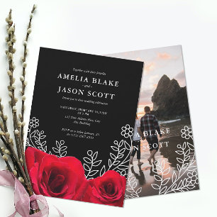Minimalistische Rote Rose zur Einladung von Black 
