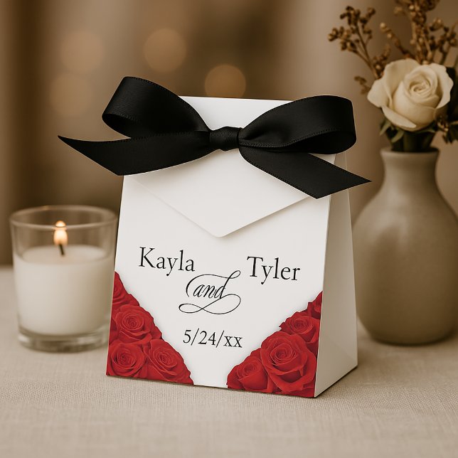 Minimalistische Rote Rosen Hochzeit Geschenkschachtel (Minimalist Red Roses Wedding Favor Boxes)