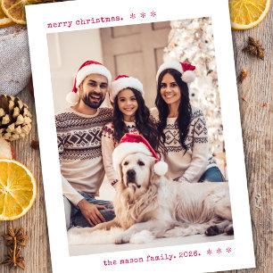 Minimalistische rote Schreibmaschinen-Familienfoto Feiertagskarte