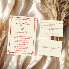Minimalistische rote Schrift Hochzeit Dankeskarte
