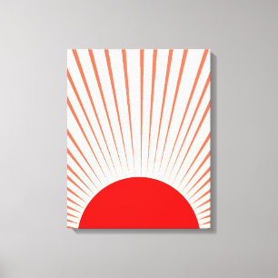 Minimalistische Rote Sonne und Sonnenstrahlen Leinwanddruck