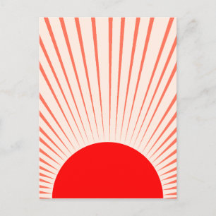 Minimalistische Rote Sonne und Sonnenstrahlen Postkarte