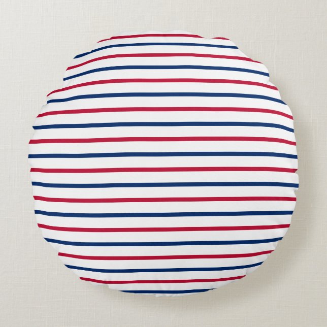 Minimalistische rote und blaue Streifen Modernes M Rundes Kissen (Vorderseite)