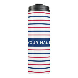Minimalistische rote und blaue Streifen Modernes M Thermosbecher