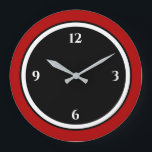 Minimalistische, rote und weiße Uhr<br><div class="desc">Die moderne Uhr zeichnet sich durch ein minimalistisches Design in einer roten, schwarzen und weißen Farbpalette aus. Schlichtes Design mit weißen Zahlen auf schwarzem Hintergrund mit rotem Rand. Eine stilvolle, moderne Ergänzung zu Ihrer Küche, dem Wohnzimmer oder der Bürowand, ein durchdachtes, modernes Bürogeschenk oder ein modernes Zuhause-Geschenk für jeden Anlass....</div>