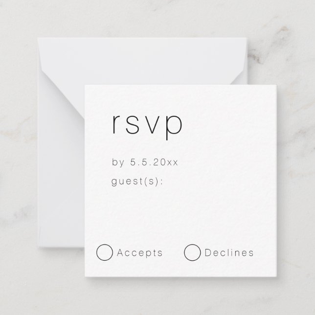 Minimalistische RSVP-Karte für einfache Hochzeiten Mitteilungskarte (Vorderseite)