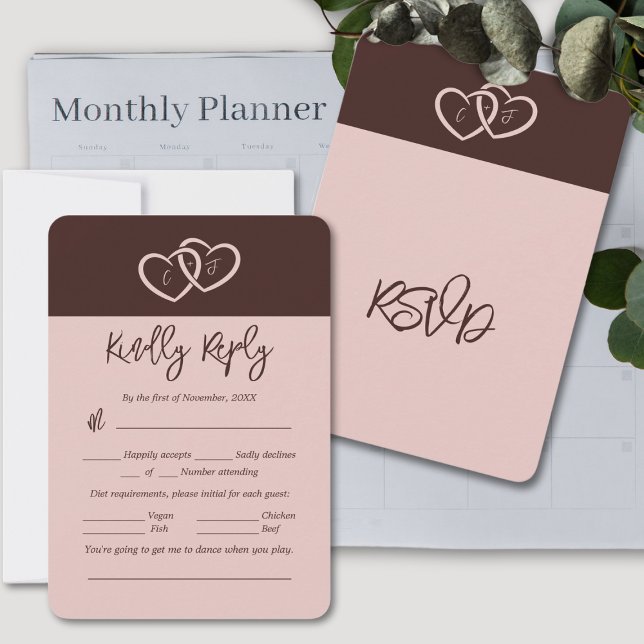 Minimalistische RSVP-Karte mit 2 Herz: Rot und ros Einladung (Minimalist 2 Hearts Red and Pink RSVP Card)