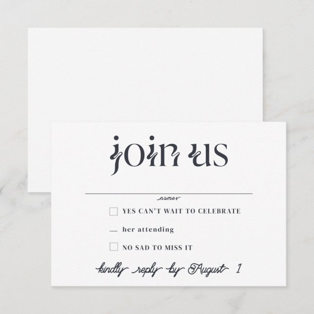 Minimalistische RSVP-Karten für Hochzeiten Einladung (Vorne/Hinten)