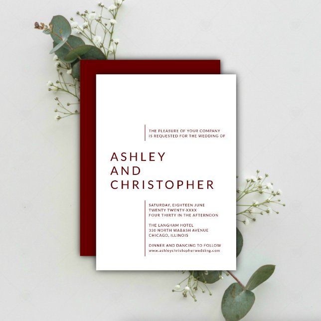 Minimalistische Ruby Red Abgeschieden Names Weddin Einladung (Von Creator hochgeladen)