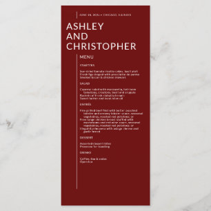 Minimalistische Ruby Red Abgeschieden Names Weddin Menükarte