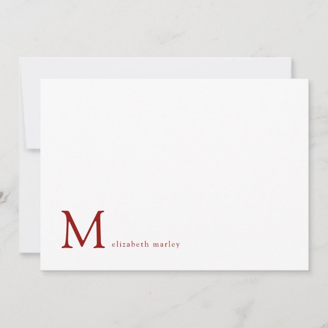 Minimalistische Ruby Red Monogram Korrespondenz Mitteilungskarte (Vorderseite)