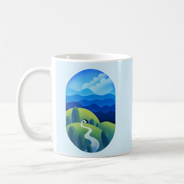 Minimalistische Ruhe Inspiration Landschaft Blaue  Kaffeetasse (Links)