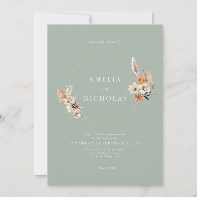 Minimalistische Rustikale Boho Floral Wedding Einladung (Vorderseite)