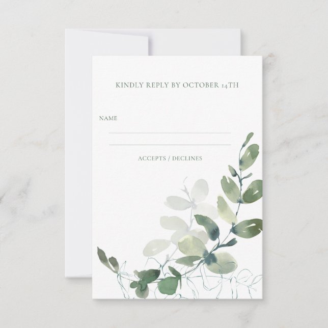 Minimalistische Rustikale Eukalyptus-Hochzeit RSVP Karte (Vorderseite)