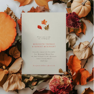 Minimalistische rustikale Herbstblätter-Hochzeit Einladung