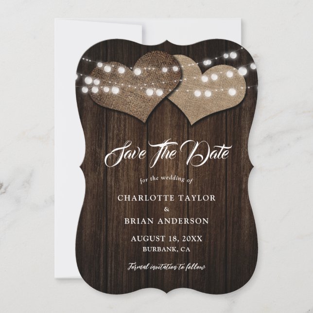 Minimalistische Rustikale Holzleuchten Hochzeit vo Save The Date (Vorderseite)