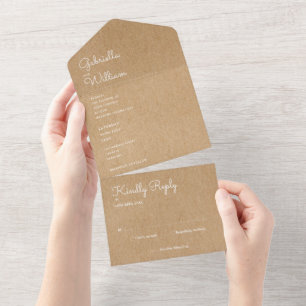 Minimalistische Rustikale Kraft-Monogramm-Hochzeit All In One Einladung