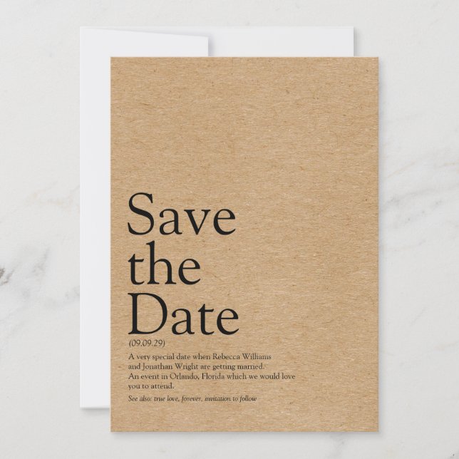 Minimalistische rustikale Save the Date Definition Einladung (Vorderseite)