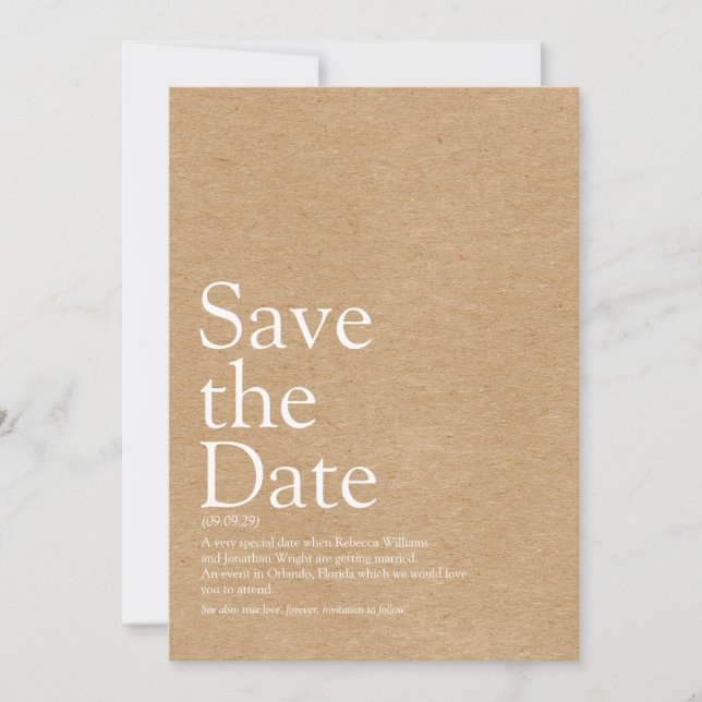Minimalistische rustikale Save the Date Definition Einladung (Vorderseite)