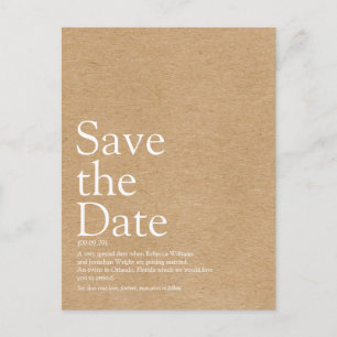Minimalistische rustikale Save the Date Definition Postkarte